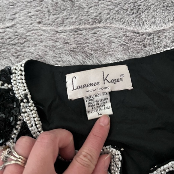 Laurence Kazar black and white sequin glitter crystal silk jacket blazer vintage - Picture 4 of 4